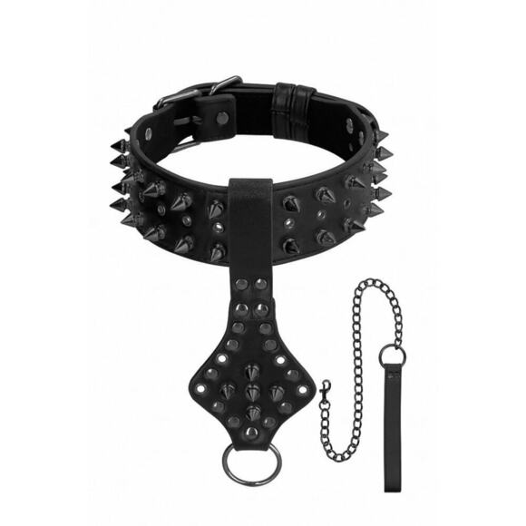 🦋B2G1🦋OUCH! SHOTS AMERICA Deluxe Spiked Collar With Leash - Picture 1 of 5